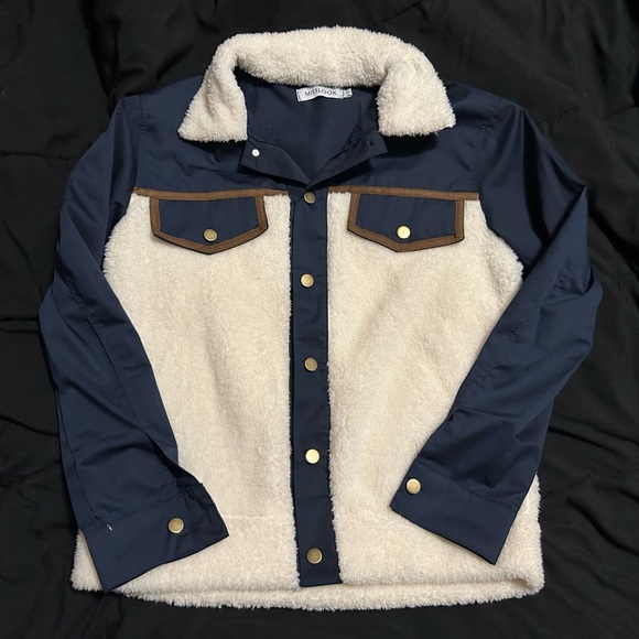 MISSLOOK Sherpa button up jacket white and blue small - Picture 5 of 6